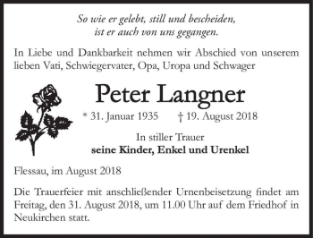 Traueranzeige von Peter Langner  von Magdeburger Volksstimme