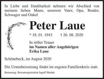 Traueranzeige von Peter Laue  von Magdeburger Volksstimme