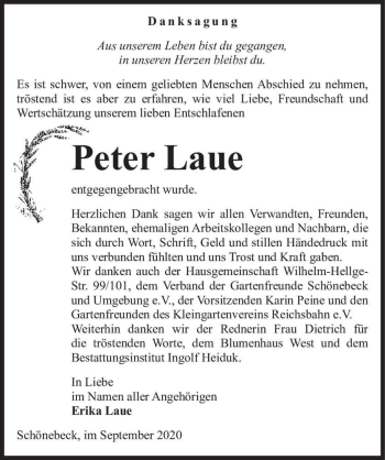 Traueranzeige von Peter Laue  von Magdeburger Volksstimme