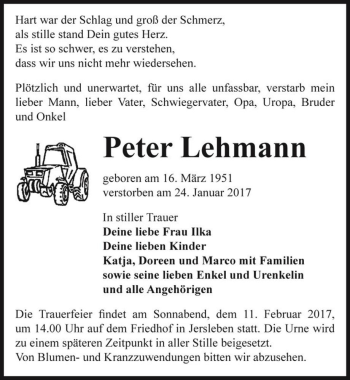 Traueranzeige von Peter Lehmann  von Magdeburger Volksstimme