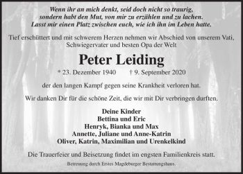 Traueranzeige von Peter Leiding  von Magdeburger Volksstimme