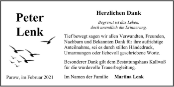 Traueranzeige von Peter Lenk  von Magdeburger Volksstimme