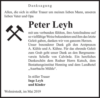 Traueranzeige von Peter Leyh  von Magdeburger Volksstimme
