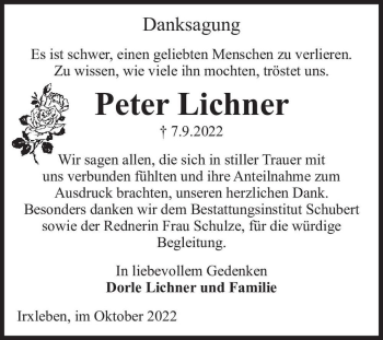 Traueranzeige von Peter Lichner  von Magdeburger Volksstimme