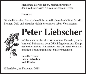 Traueranzeige von Peter Liebscher  von Magdeburger Volksstimme