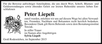 Traueranzeige von Peter Liepelt  von Magdeburger Volksstimme