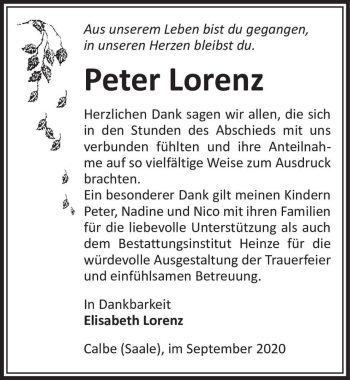 Traueranzeige von Peter Lorenz  von Magdeburger Volksstimme
