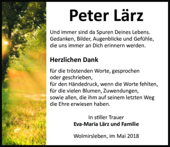 Traueranzeige von Peter Lärz  von Magdeburger Volksstimme