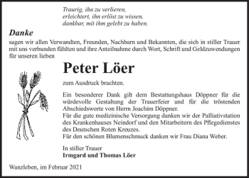 Traueranzeige von Peter Löer  von Magdeburger Volksstimme