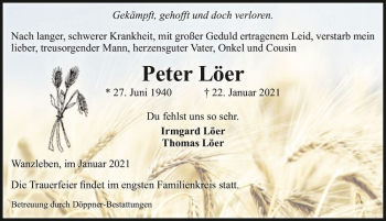 Traueranzeige von Peter Löer  von Magdeburger Volksstimme