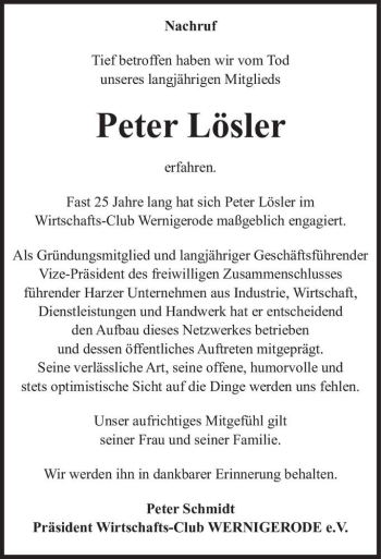 Traueranzeige von Peter Lösler  von Magdeburger Volksstimme