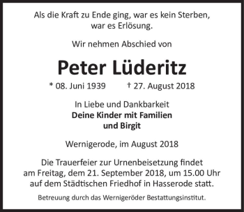 Traueranzeige von Peter Lüderitz  von Magdeburger Volksstimme