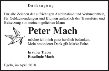 Traueranzeige von Peter Mach  von Magdeburger Volksstimme