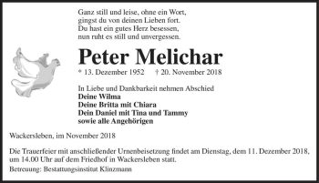 Traueranzeige von Peter Melichar  von Magdeburger Volksstimme