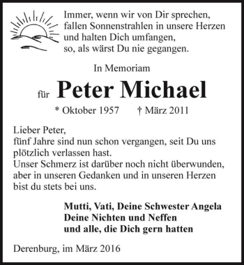 Traueranzeige von Peter Michael  von Magdeburger Volksstimme