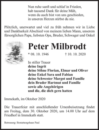 Traueranzeige von Peter Millbrodt  von Magdeburger Volksstimme