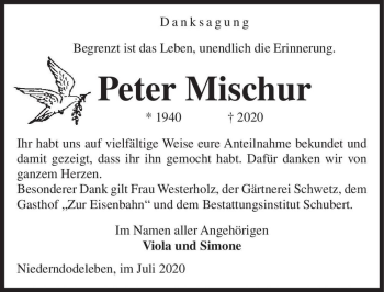 Traueranzeige von Peter Mischur  von Magdeburger Volksstimme