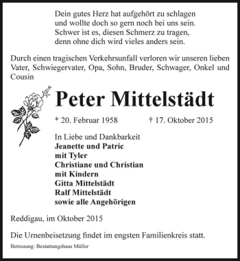 Traueranzeige von Peter Mittelstädt  von Magdeburger Volksstimme