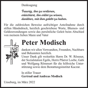 Traueranzeige von Peter Modisch  von Magdeburger Volksstimme