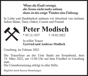 Traueranzeige von Peter Modisch  von Magdeburger Volksstimme