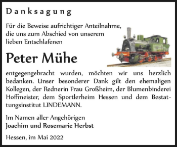 Traueranzeige von Peter Mühe  von Magdeburger Volksstimme