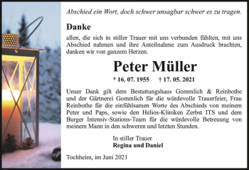 Traueranzeige von Peter Müller  von Magdeburger Volksstimme