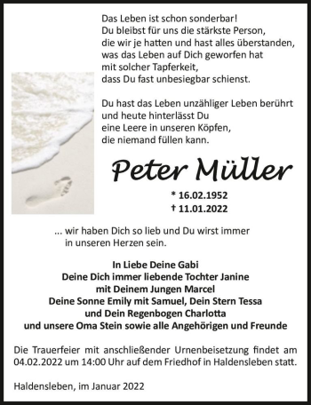 Traueranzeige von Peter Müller  von Magdeburger Volksstimme