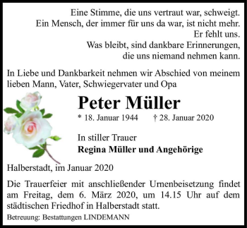 Traueranzeige von Peter Müller  von Magdeburger Volksstimme