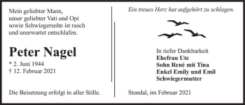 Traueranzeige von Peter Nagel  von Magdeburger Volksstimme