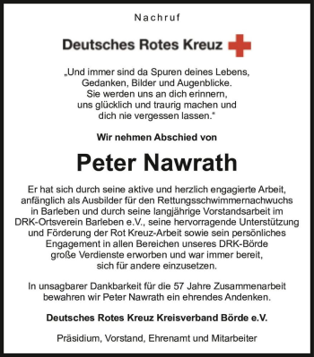 Traueranzeige von Peter Nawrath  von Magdeburger Volksstimme