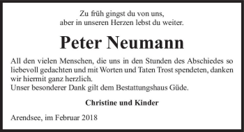 Traueranzeige von Peter Neumann  von Magdeburger Volksstimme