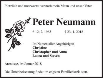 Traueranzeige von Peter Neumann  von Magdeburger Volksstimme