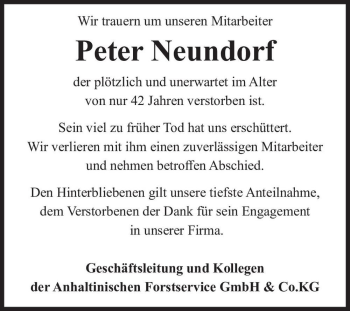 Traueranzeige von Peter Neundorf  von Magdeburger Volksstimme