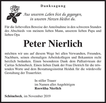 Traueranzeige von Peter Nierlich  von Magdeburger Volksstimme
