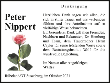 Traueranzeige von Peter Nippert  von Magdeburger Volksstimme