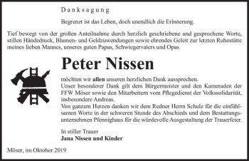 Traueranzeige von Peter Nissen  von Magdeburger Volksstimme