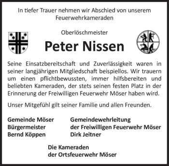 Traueranzeige von Peter Nissen  von Magdeburger Volksstimme