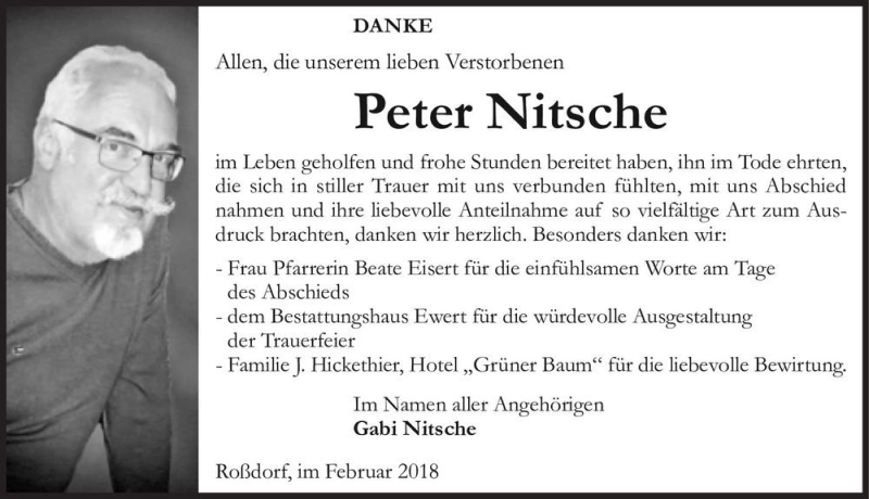  Traueranzeige für Peter Nitsche  vom 03.03.2018 aus Magdeburger Volksstimme