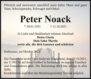 Traueranzeige von Peter Noack  von Magdeburger Volksstimme