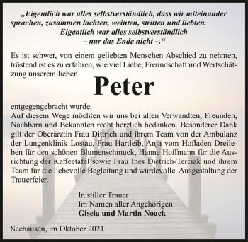 Traueranzeige von Peter Noack  von Magdeburger Volksstimme