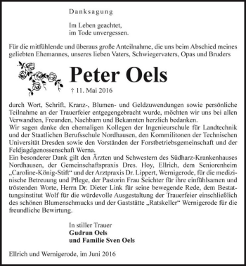 Traueranzeige von Peter Oels  von Magdeburger Volksstimme