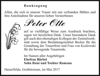 Traueranzeige von Peter Otte  von Magdeburger Volksstimme