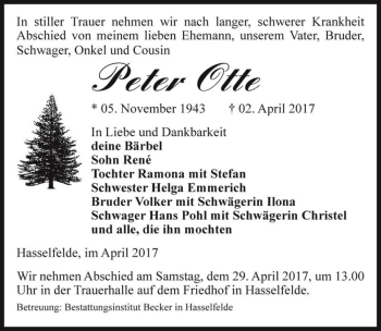 Traueranzeige von Peter Otte  von Magdeburger Volksstimme