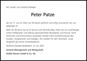 Traueranzeige von Peter Patze  von Magdeburger Volksstimme
