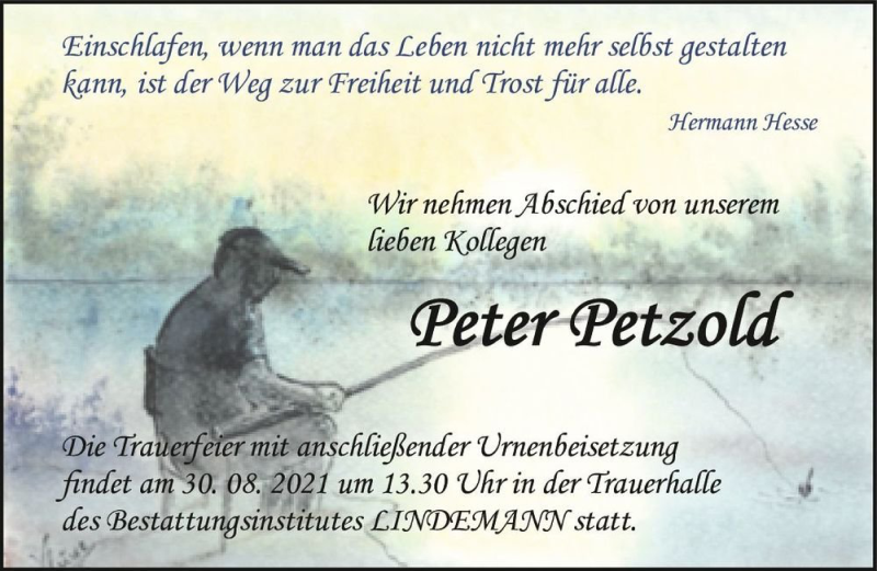  Traueranzeige für Peter Petzold  vom 28.08.2021 aus Magdeburger Volksstimme