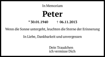 Traueranzeige von Peter Pietsch  von Magdeburger Volksstimme