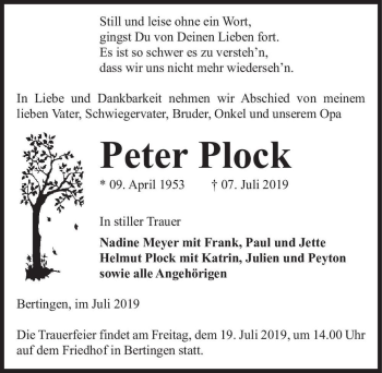 Traueranzeige von Peter Plock  von Magdeburger Volksstimme