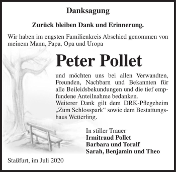 Traueranzeige von Peter Pollet  von Magdeburger Volksstimme