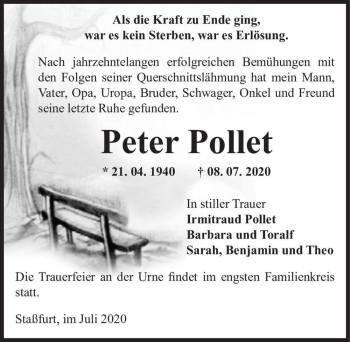 Traueranzeige von Peter Pollet  von Magdeburger Volksstimme