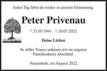 Traueranzeige von Peter Privenau  von Magdeburger Volksstimme